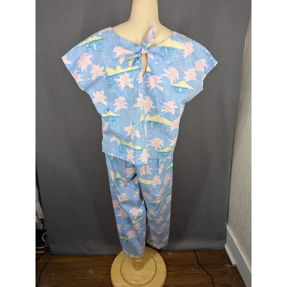 VTG Reyn Spooner Womens S Two Piece Set Hawaiian Blue Floral Print Aloha 60s 70s - Picture 2 of 15